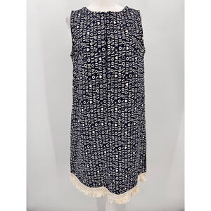 Miss Elaine Vintage 60s-70s Dress Blue Love Theme Fringed Hem Union Made in USA